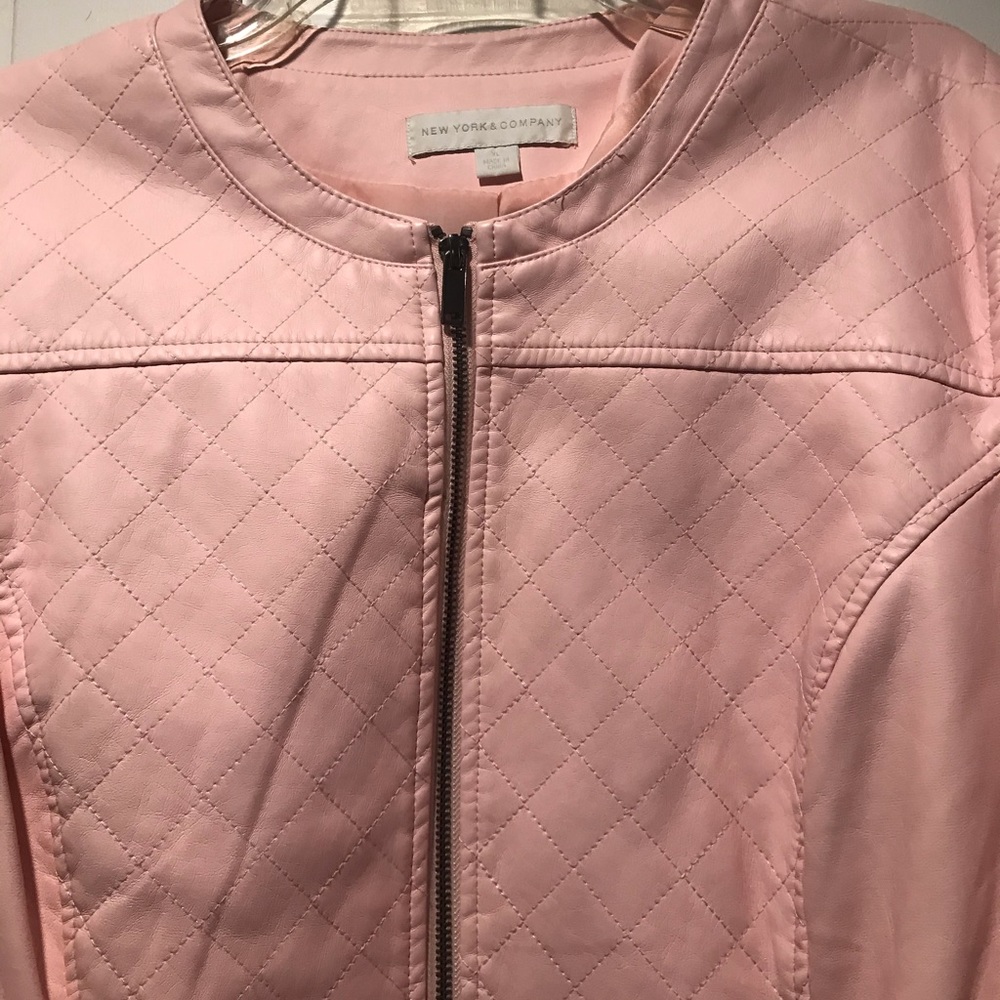 Pink leather jacket.